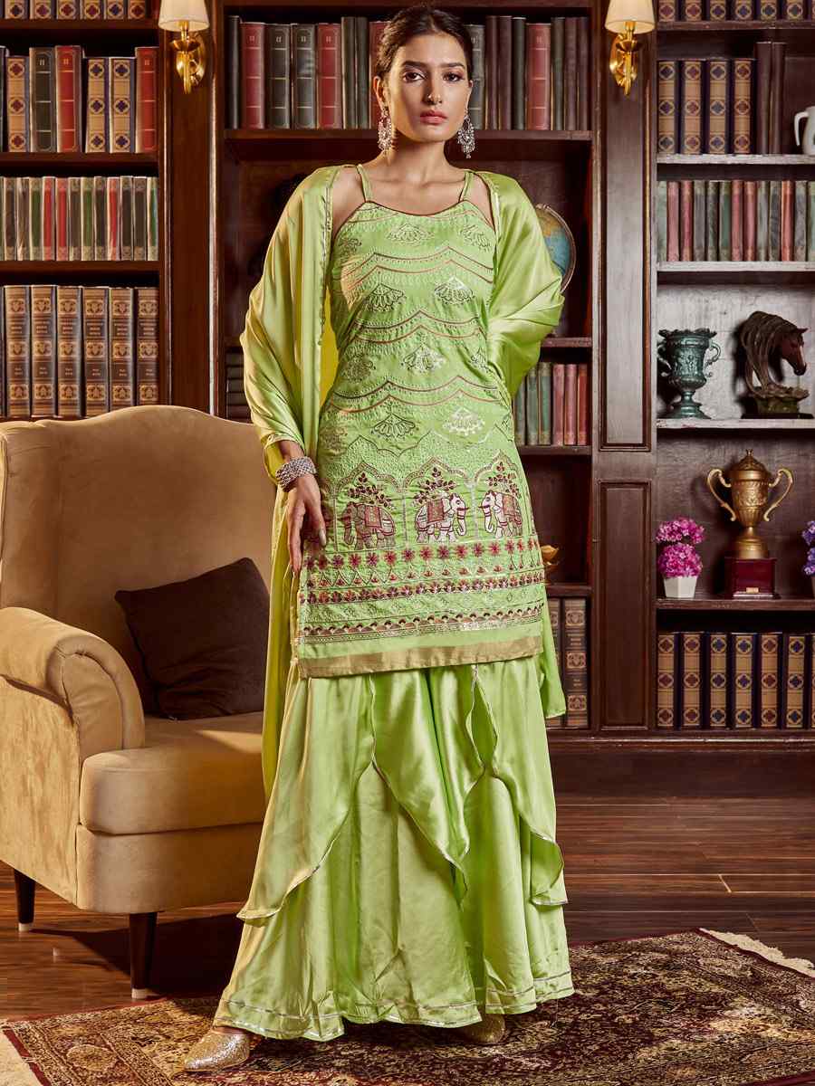 Olive Green Cotton Handwoven Festival Palazzo Pant Salwar Kameez