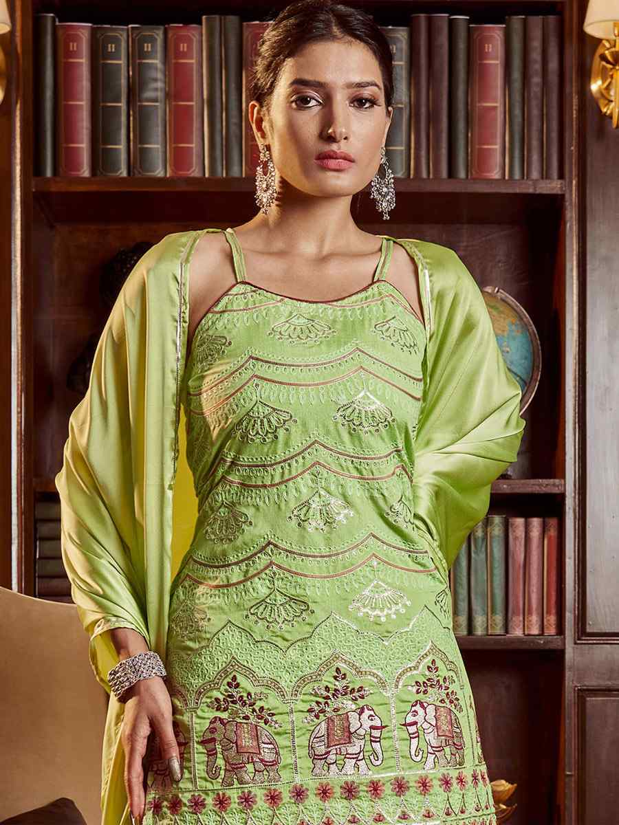 Olive Green Cotton Handwoven Festival Palazzo Pant Salwar Kameez