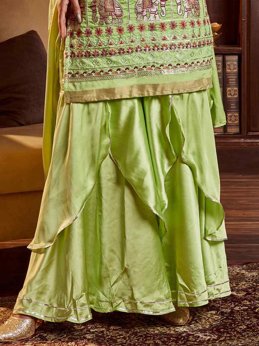 Olive Green Cotton Handwoven Festival Palazzo Pant Salwar Kameez