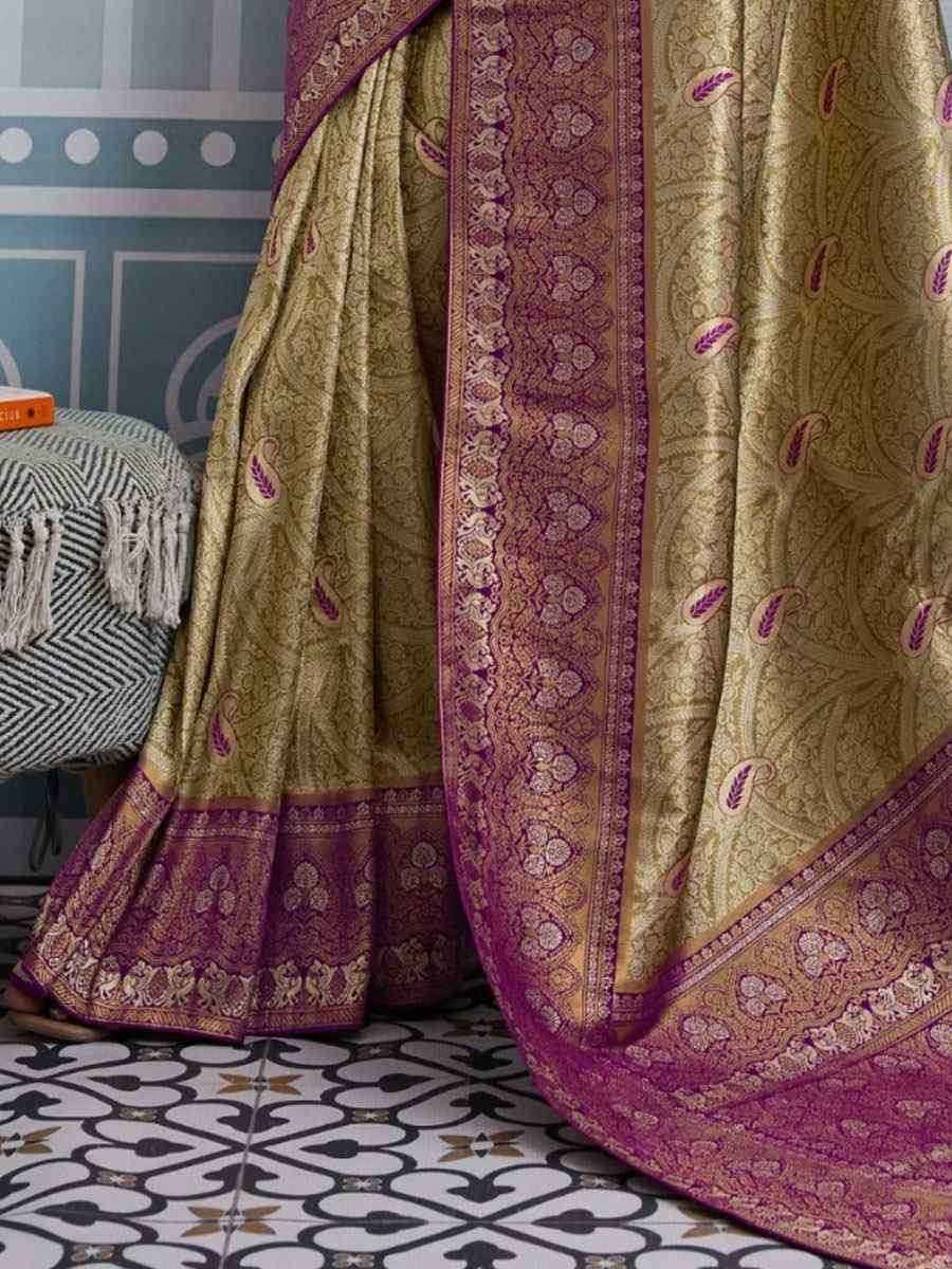 Olive Green Kanjivaram Soft Silk Kanjivaram Traditional Casual Reception Festival Wedding Fancy Heavy Border Saree