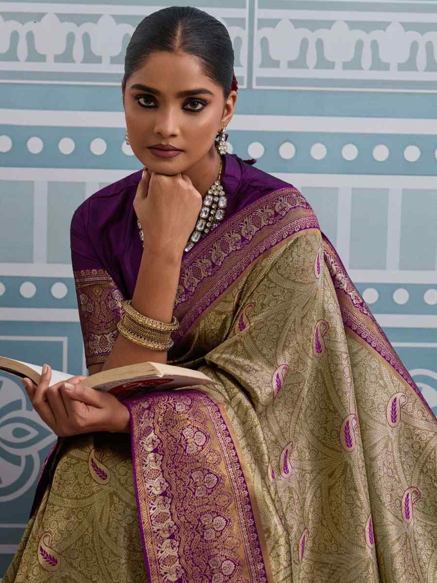 Olive Green Kanjivaram Soft Silk Kanjivaram Traditional Casual Reception Festival Wedding Fancy Heavy Border Saree