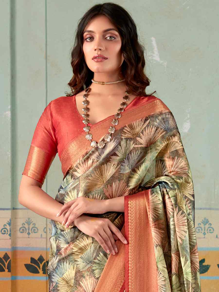 Olive Green Pure Tissue Silk Handwoven Wedding Festival Heavy Border Saree