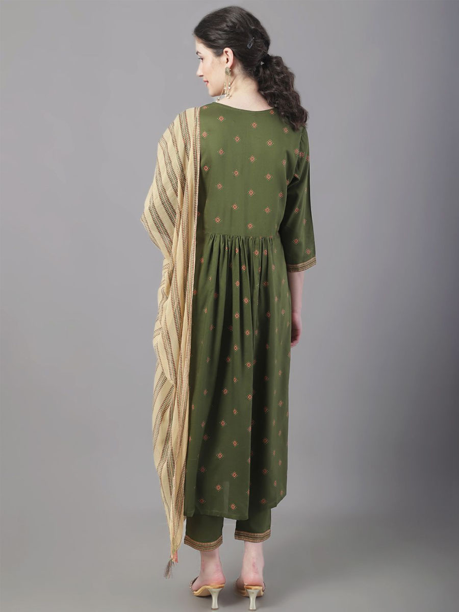 Olive Green Rayon Embroidered Festival Casual Ready Pant Salwar Kameez