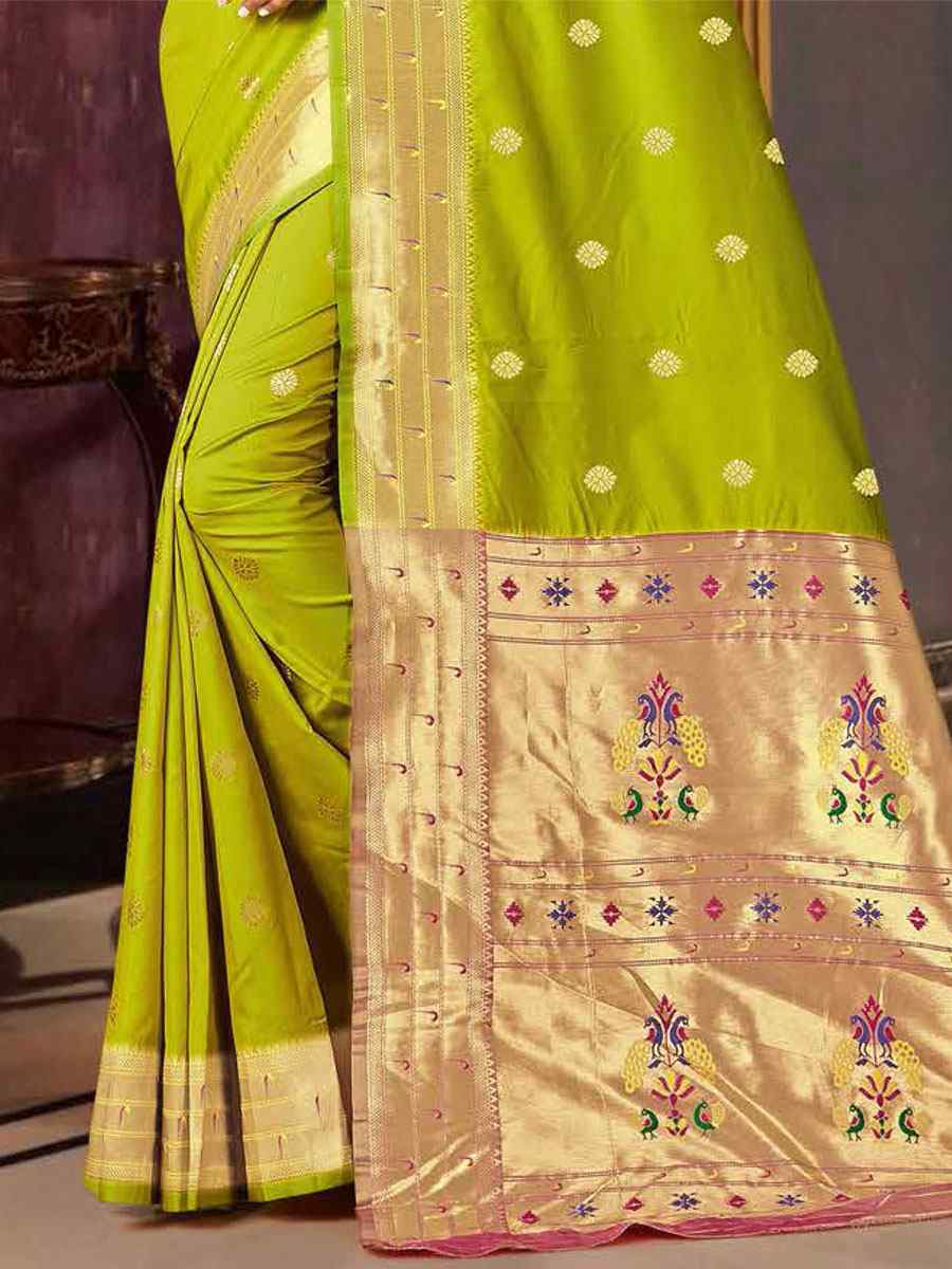Olive Green Silk Handwoven Wedding Festival Heavy Border Saree