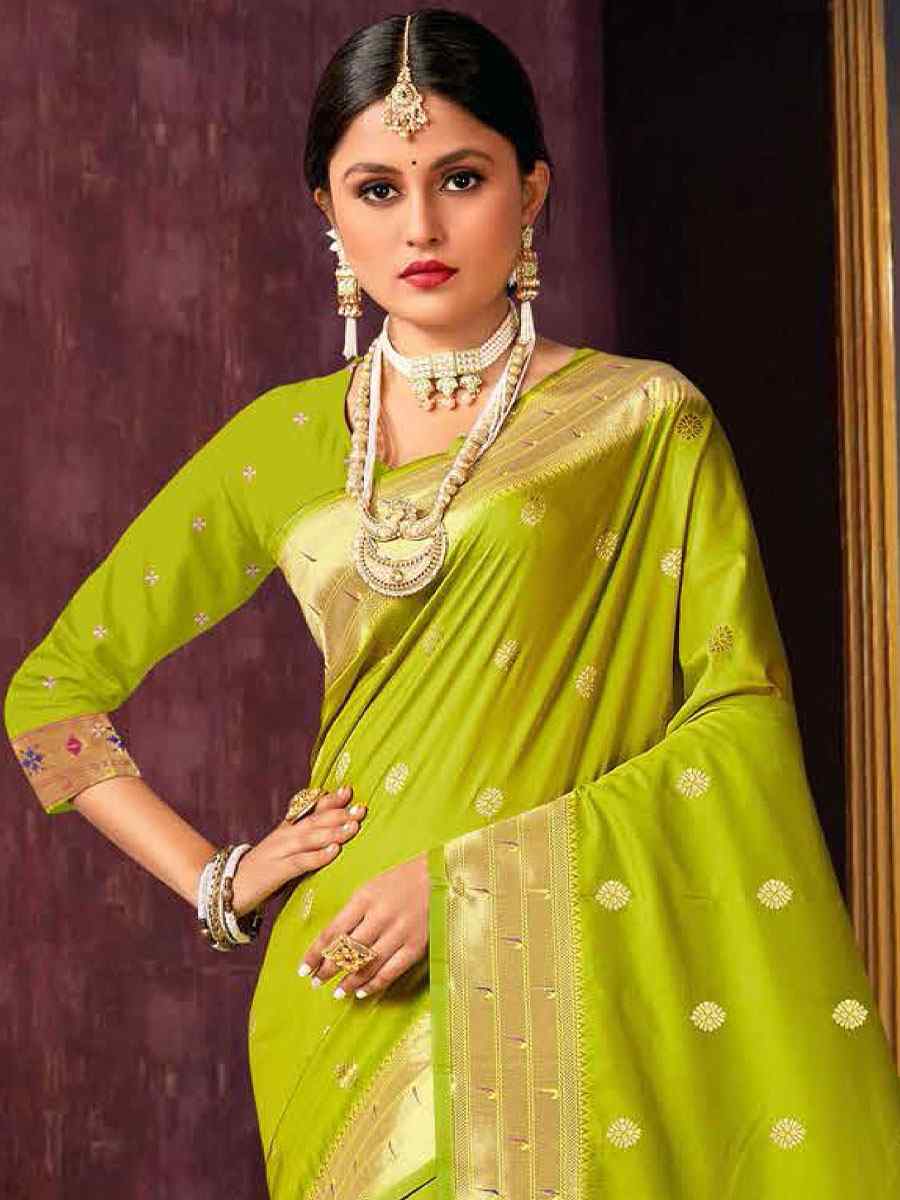 Olive Green Silk Handwoven Wedding Festival Heavy Border Saree