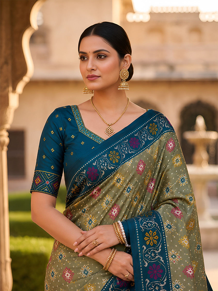 Olive Green Soft Silk Zari Weawing Meenakari Patola Design Wedding Reception Party Festival Casual Heavy Border Sarees