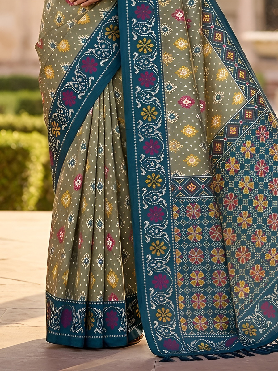 Olive Green Soft Silk Zari Weawing Meenakari Patola Design Wedding Reception Party Festival Casual Heavy Border Sarees