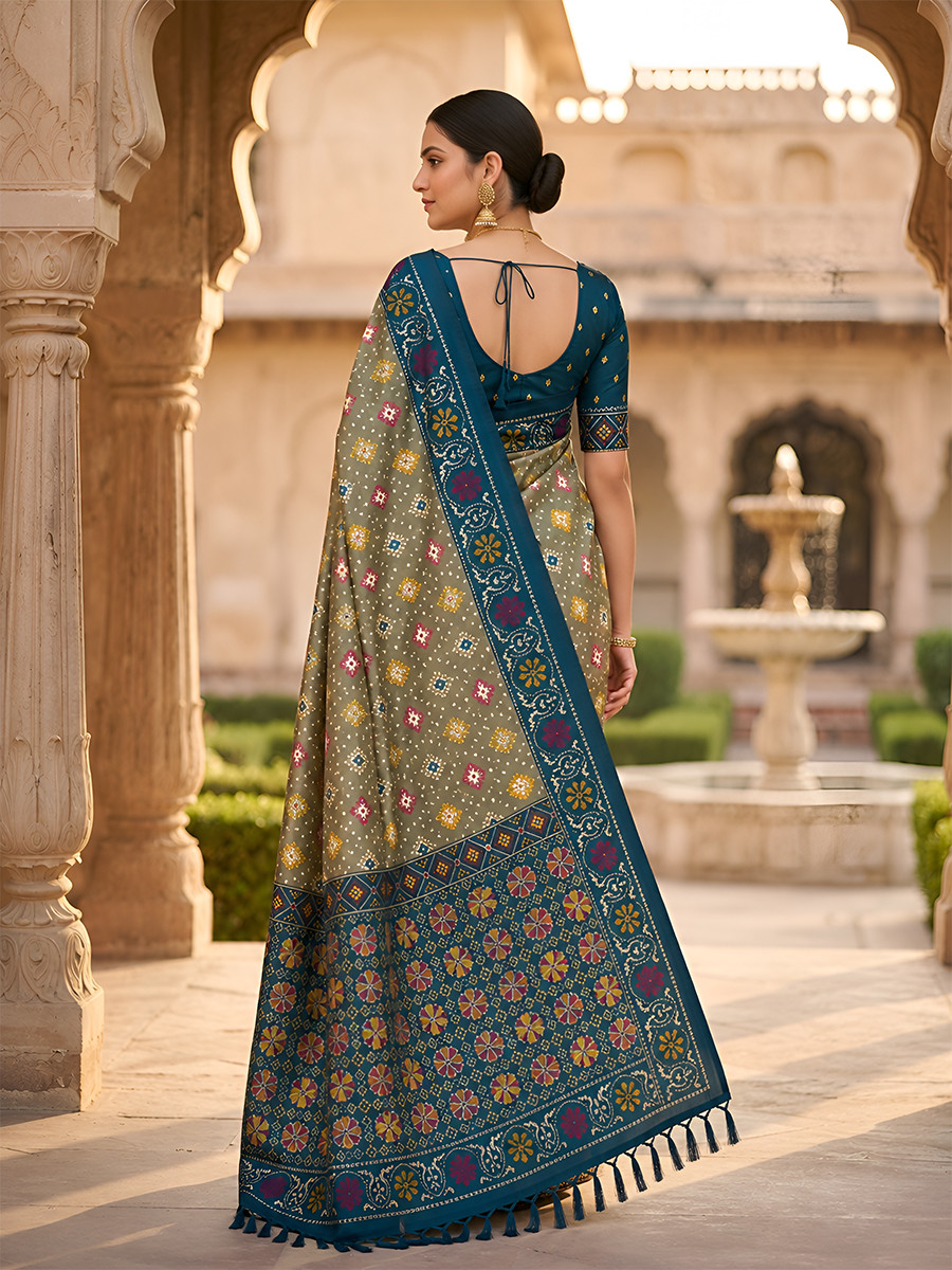 Olive Green Soft Silk Zari Weawing Meenakari Patola Design Wedding Reception Party Festival Casual Heavy Border Sarees