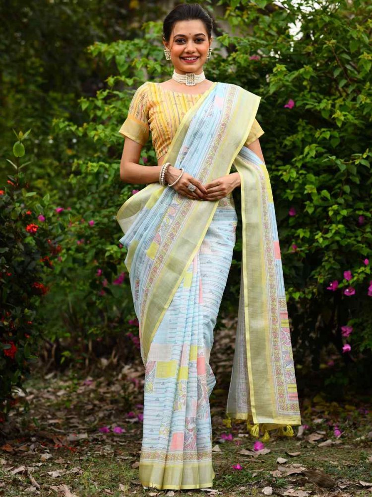 Olive Linen Handwoven Casual Festival Classic Style Saree