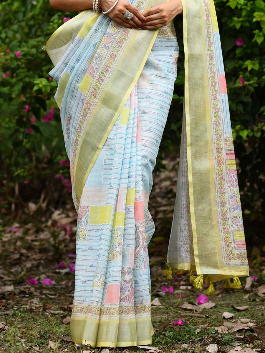 Olive Linen Handwoven Casual Festival Classic Style Saree