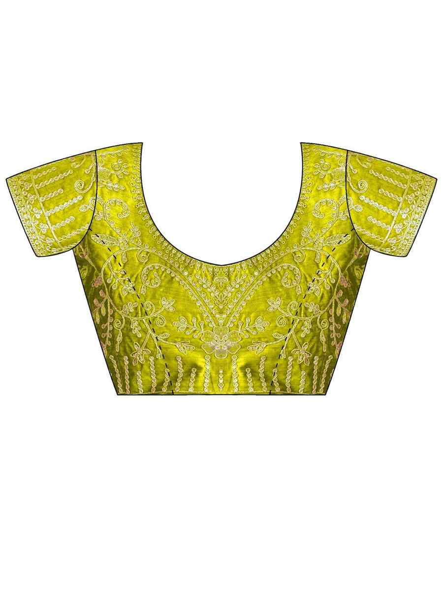 Olive Moss Chiffon Embroidery Party Bridal Reception Festival Wedding Fancy Heavy Border Saree