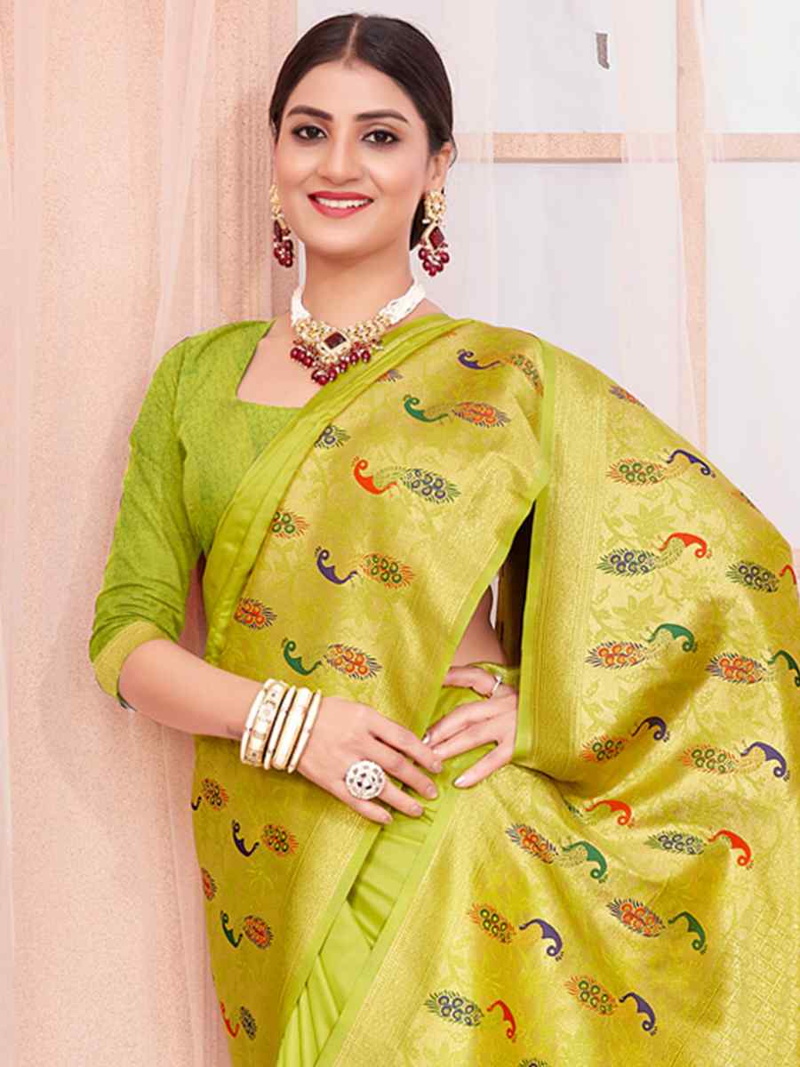 Olive Paithani Silk Handwoven Wedding Festival Heavy Border Saree