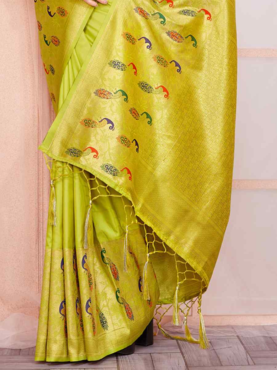 Olive Paithani Silk Handwoven Wedding Festival Heavy Border Saree