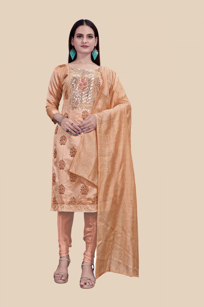 Olive Pink Chanderi Printed Sequins Festival Party Churidar Salwar Kameez