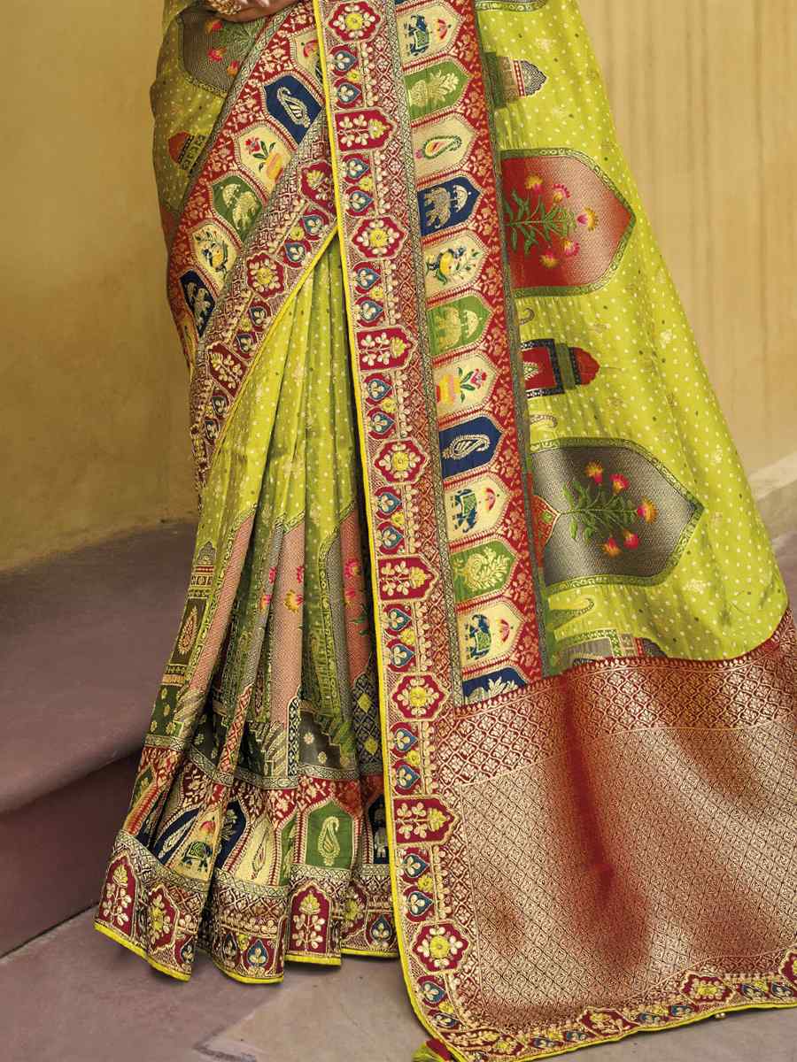 Olive Silk Embroidered Wedding Festival Heavy Border Saree