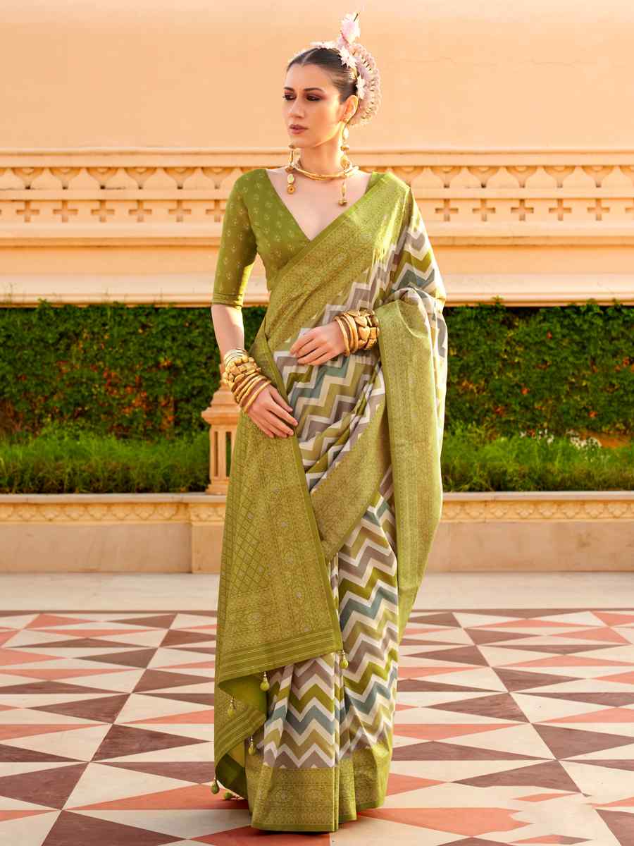 Olive Super Silk Handwoven Festival Casual Heavy Border Saree