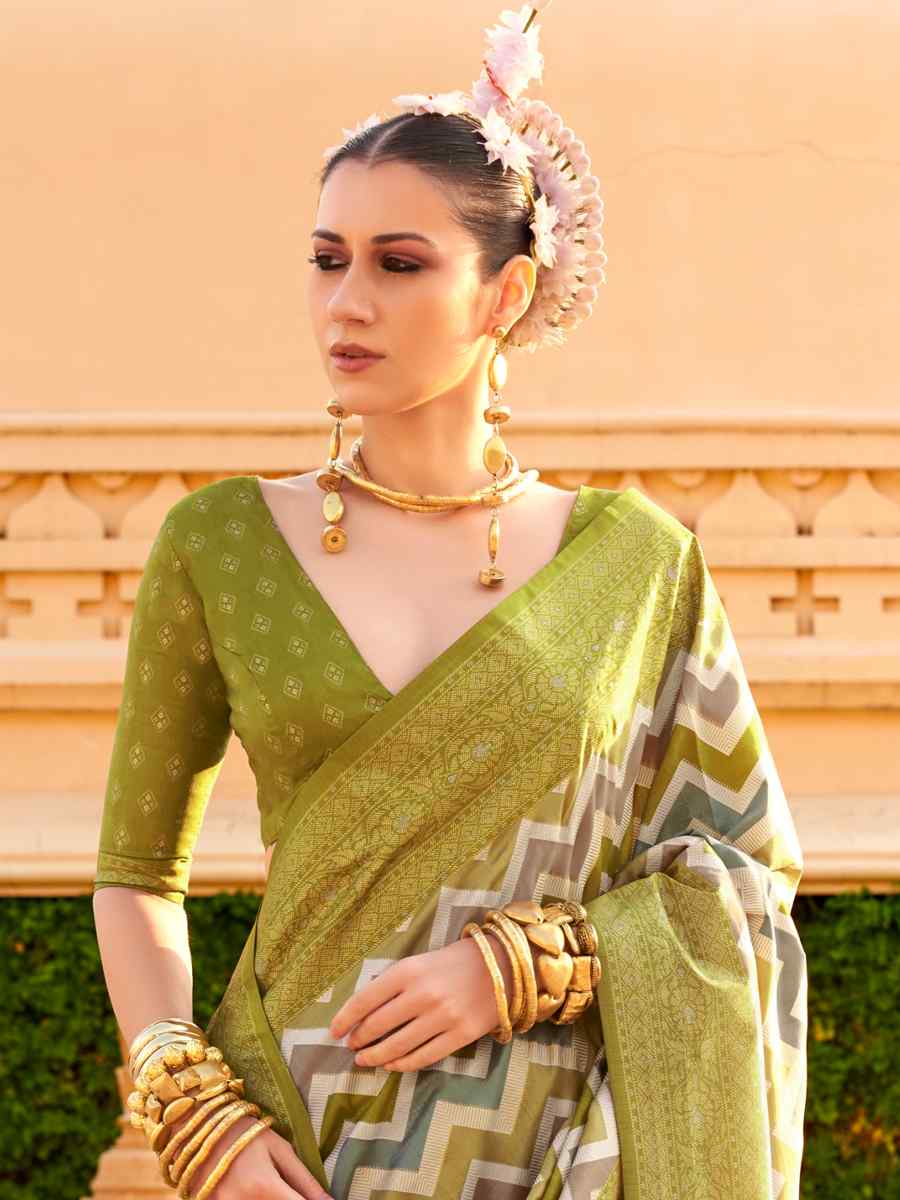 Olive Super Silk Handwoven Festival Casual Heavy Border Saree