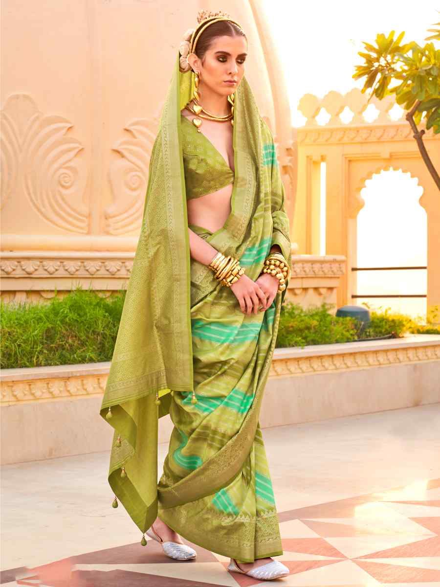 Olive Super Silk Handwoven Festival Casual Heavy Border Saree