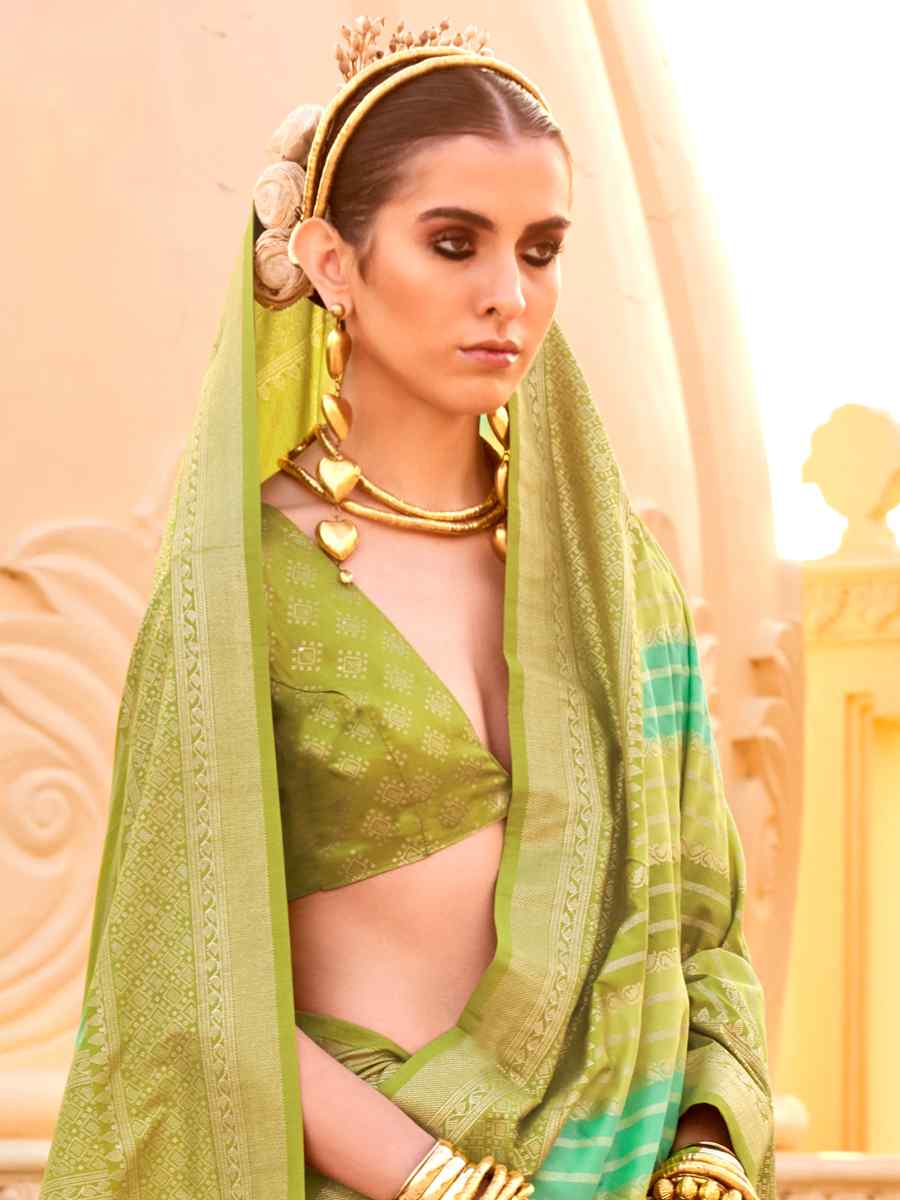 Olive Super Silk Handwoven Festival Casual Heavy Border Saree