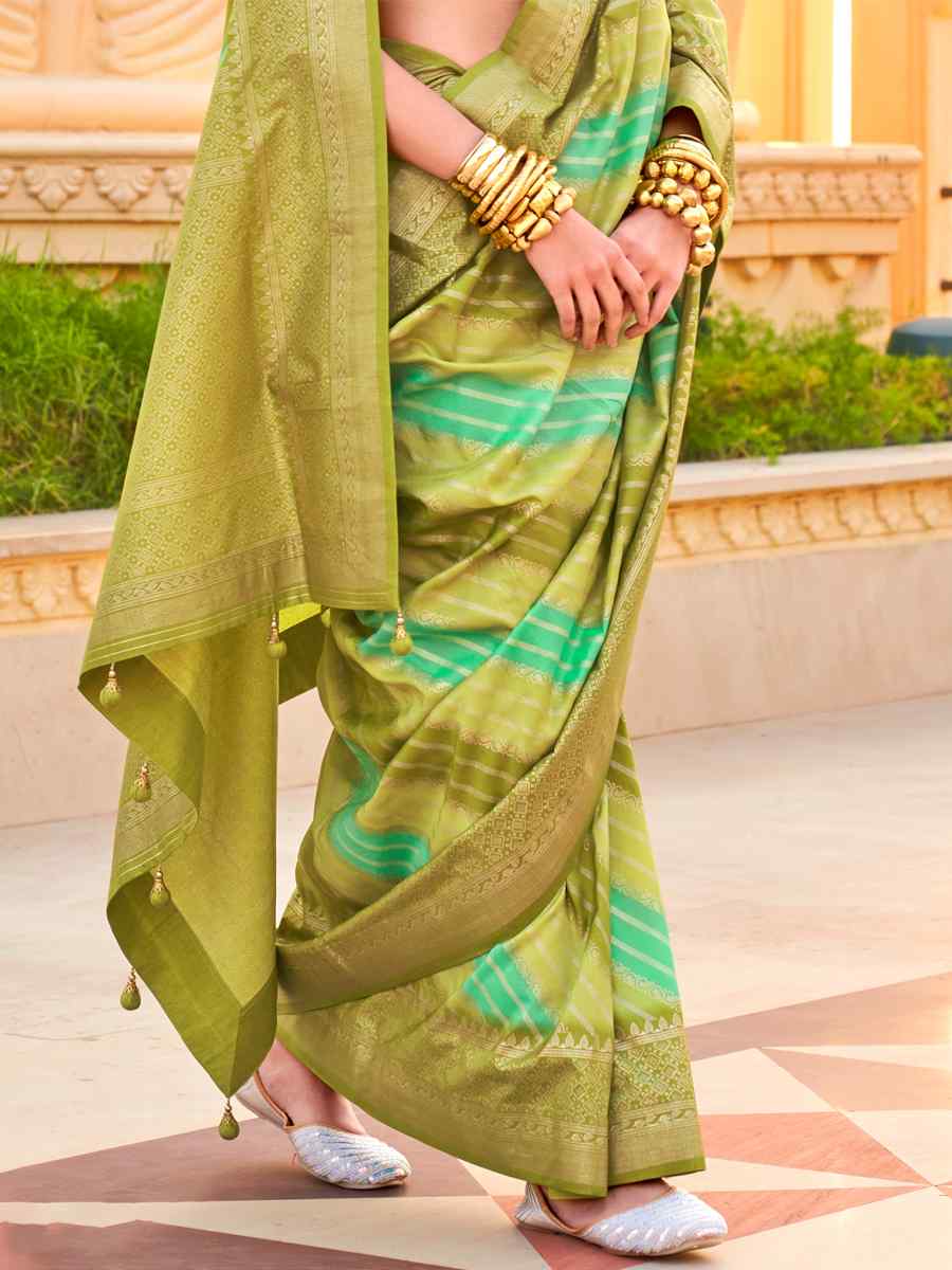 Olive Super Silk Handwoven Festival Casual Heavy Border Saree