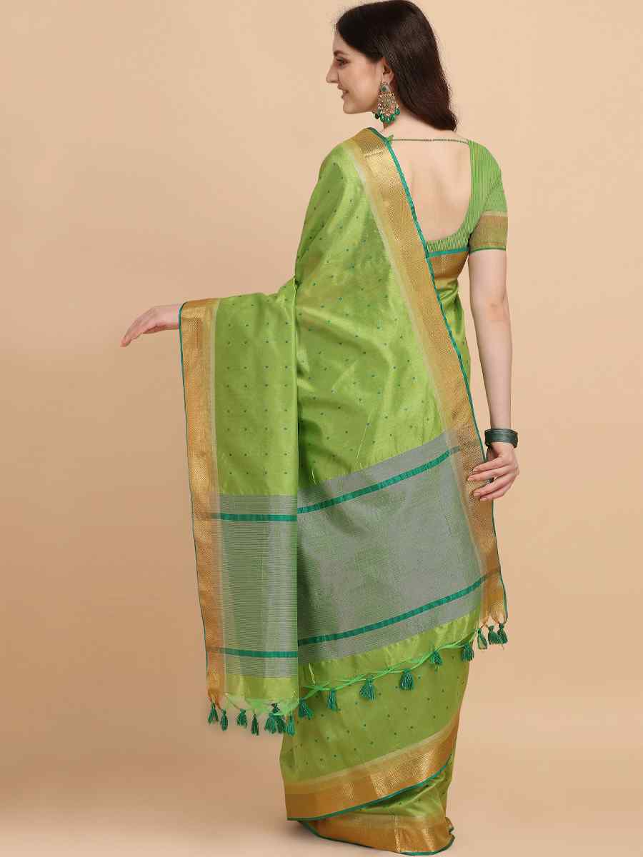 Olive Tussar Silk Handwoven Wedding Festival Heavy Border Saree