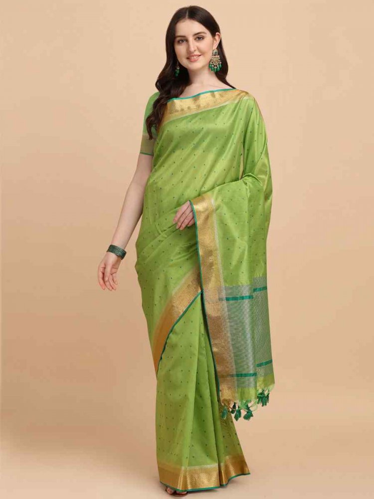 Olive Tussar Silk Handwoven Wedding Festival Heavy Border Saree