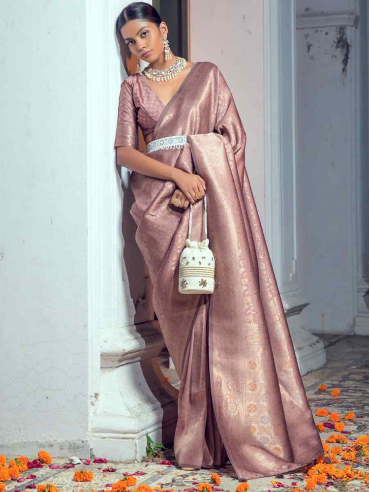 Onian Pink Silk Handwoven Wedding Festival Heavy Border Saree