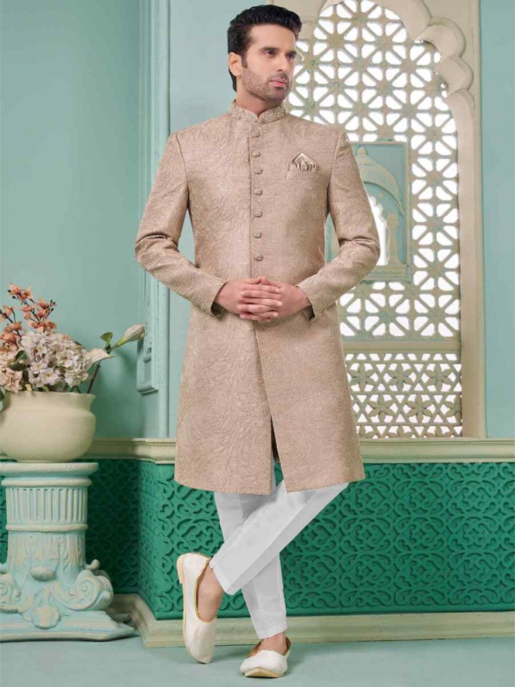 Onion Art Banarasi Silk Embroidered Festival Wedding Sherwani