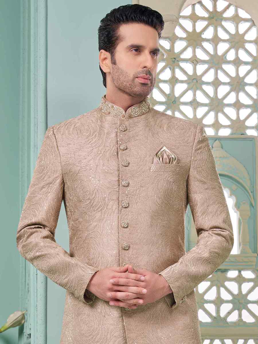 Onion Art Banarasi Silk Embroidered Festival Wedding Sherwani