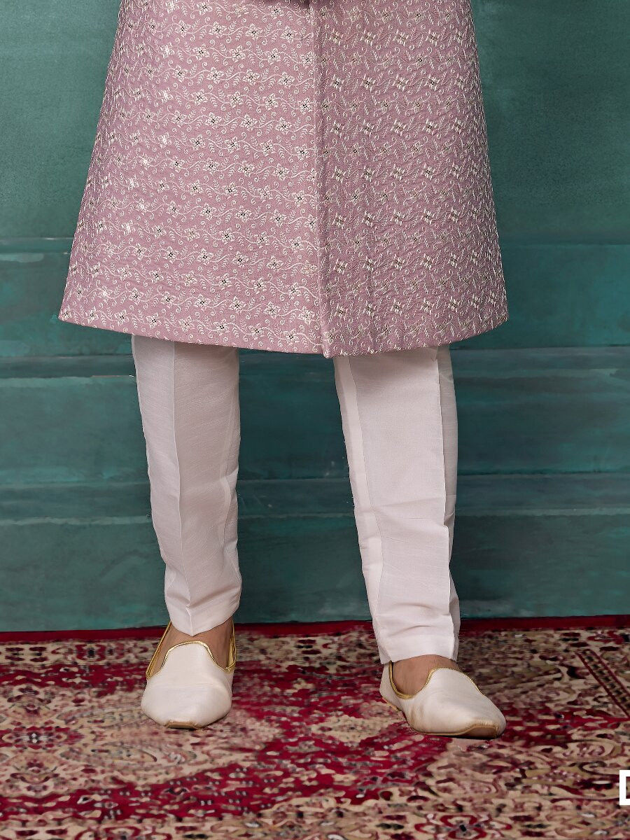 Onion Art silk Embroidered Computer Thread work Wedding Party Festival Groom Sherwani