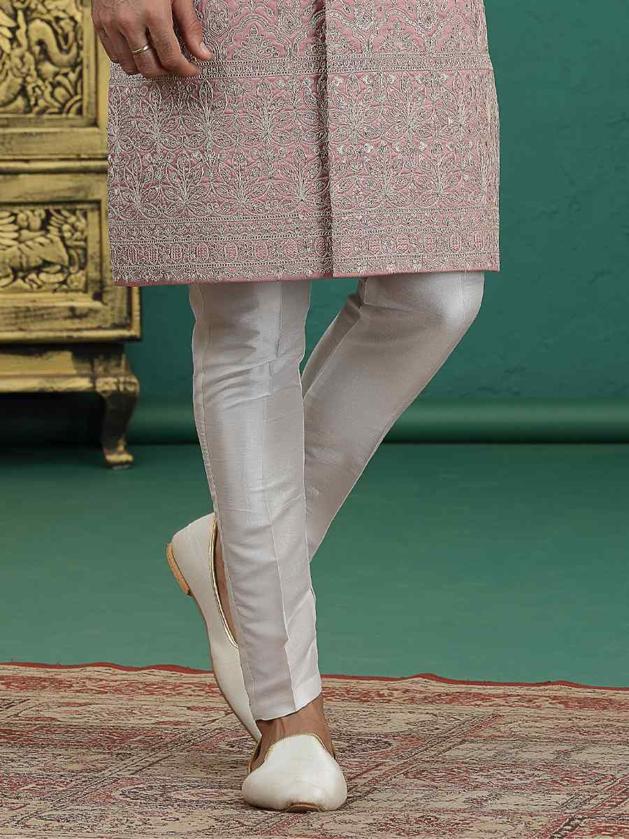 Onion Art Silk Embroidered Festival Wedding Mens Sherwani