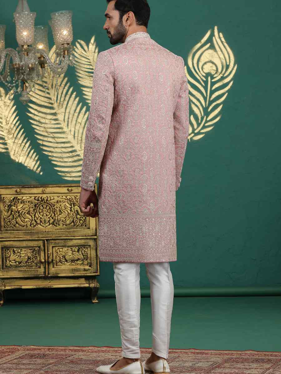 Onion Art Silk Embroidered Festival Wedding Mens Sherwani