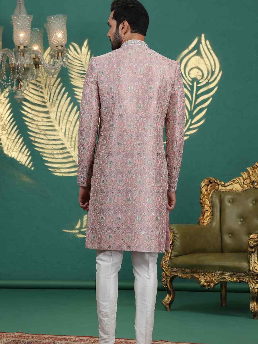 Onion Art Silk Embroidered Festival Wedding Mens Sherwani