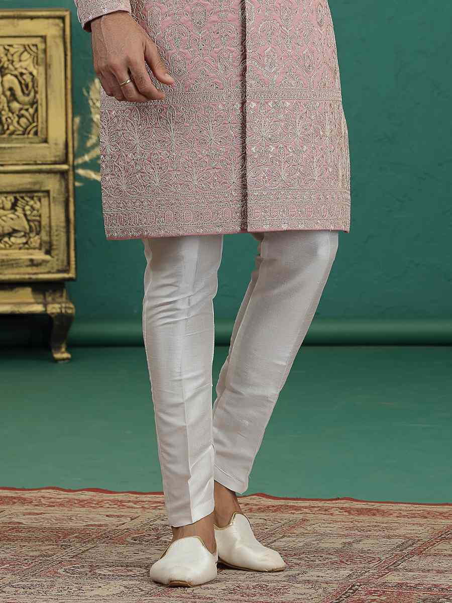 Onion Art Silk Embroidered Festival Wedding Mens Sherwani