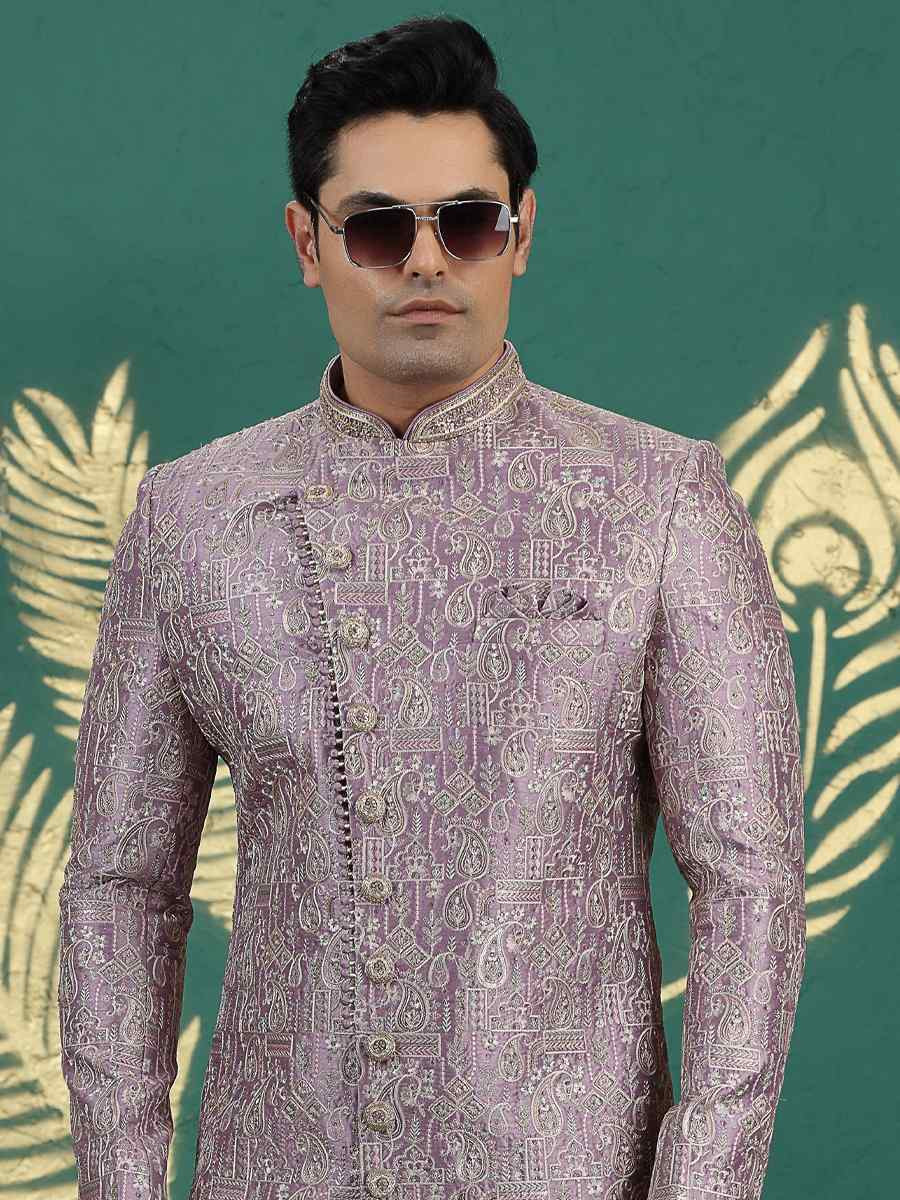 Onion Art Silk Embroidered Festival Wedding Mens Sherwani