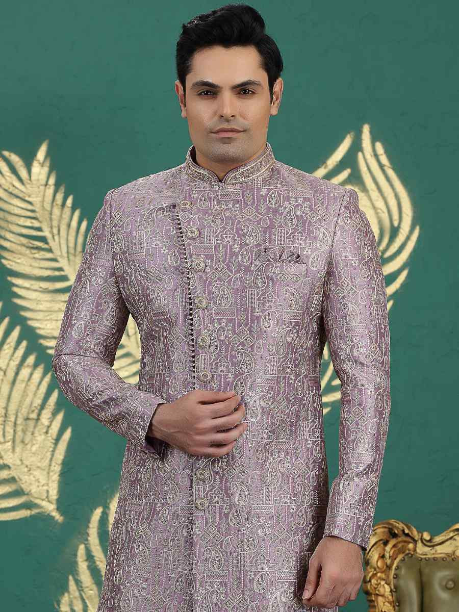 Onion Art Silk Embroidered Festival Wedding Mens Sherwani