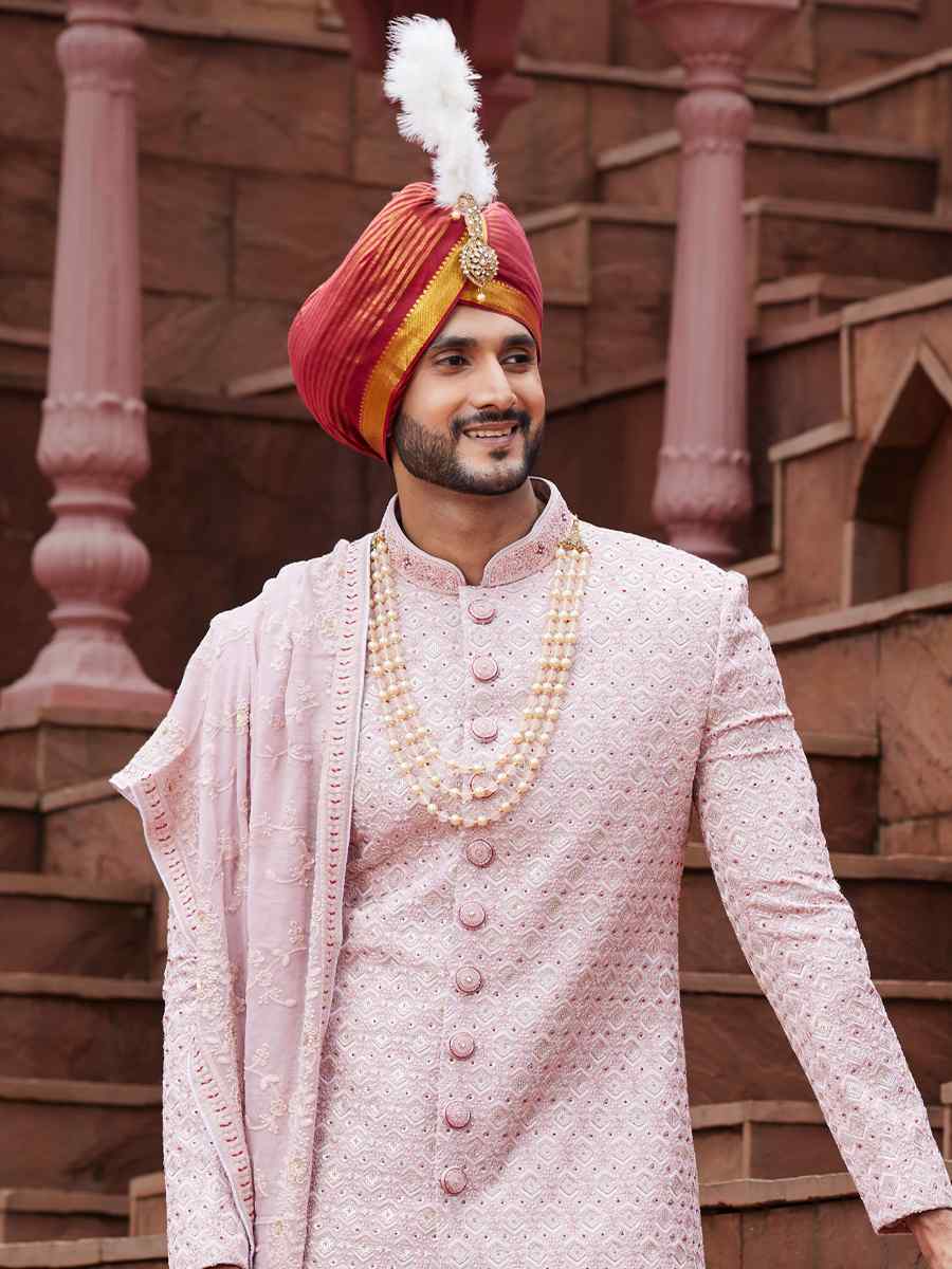 Onion Art Silk Embroidered Groom Wedding Sherwani
