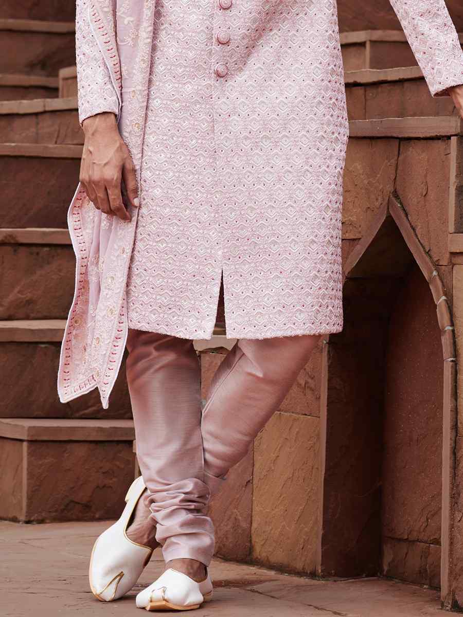 Onion Art Silk Embroidered Groom Wedding Sherwani