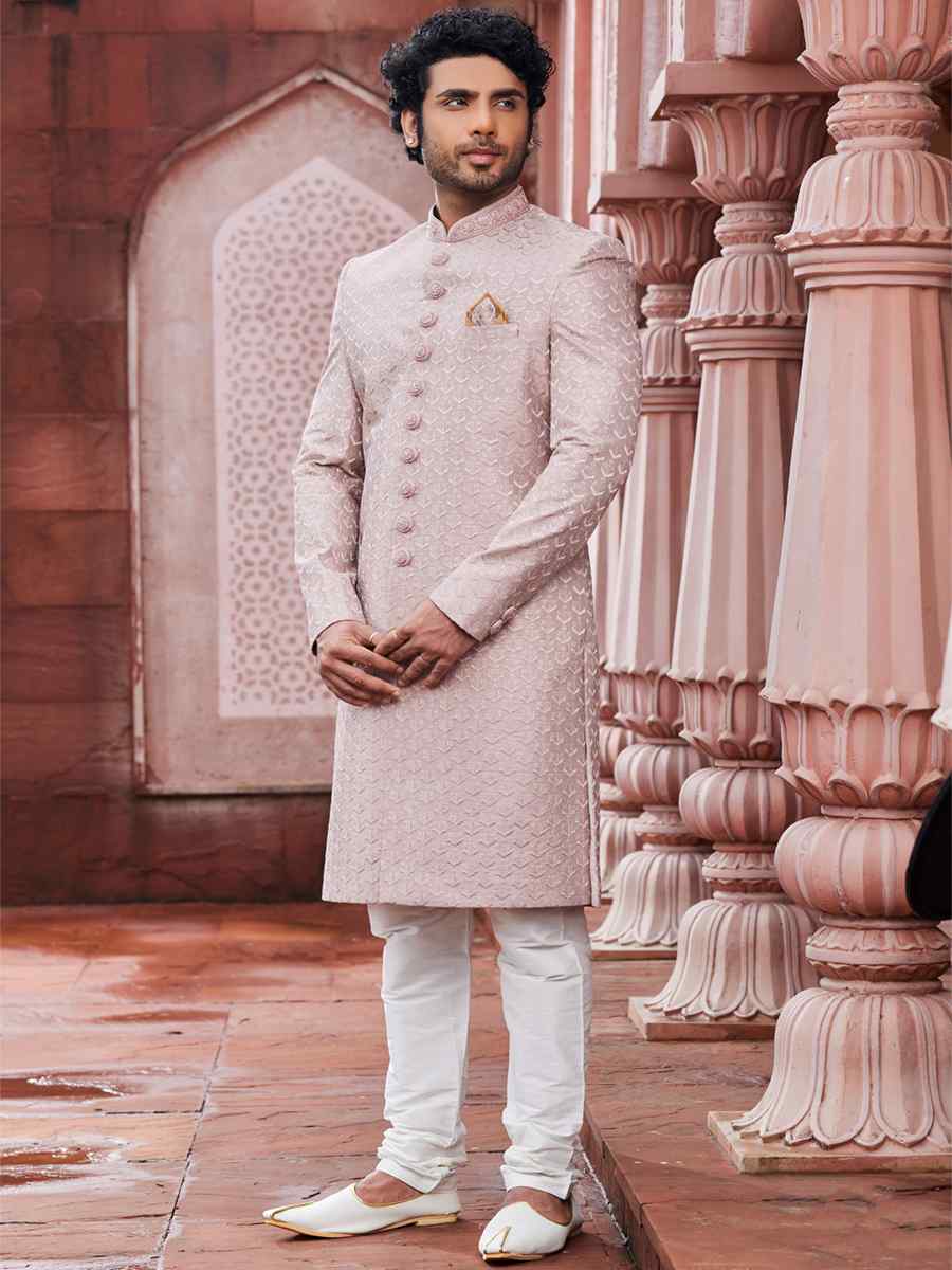 Onion Art Silk Embroidered Wedding Party Sherwani