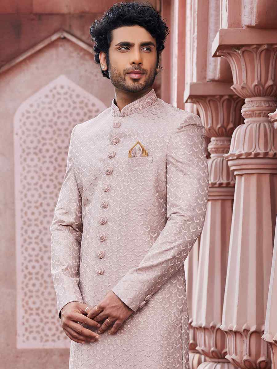 Onion Art Silk Embroidered Wedding Party Sherwani