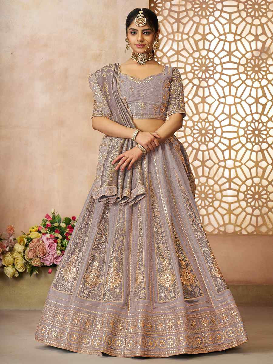 Onion Bridal Net and Tissue Embroidered Wedding Bridesmaid Heavy Border Lehenga Choli