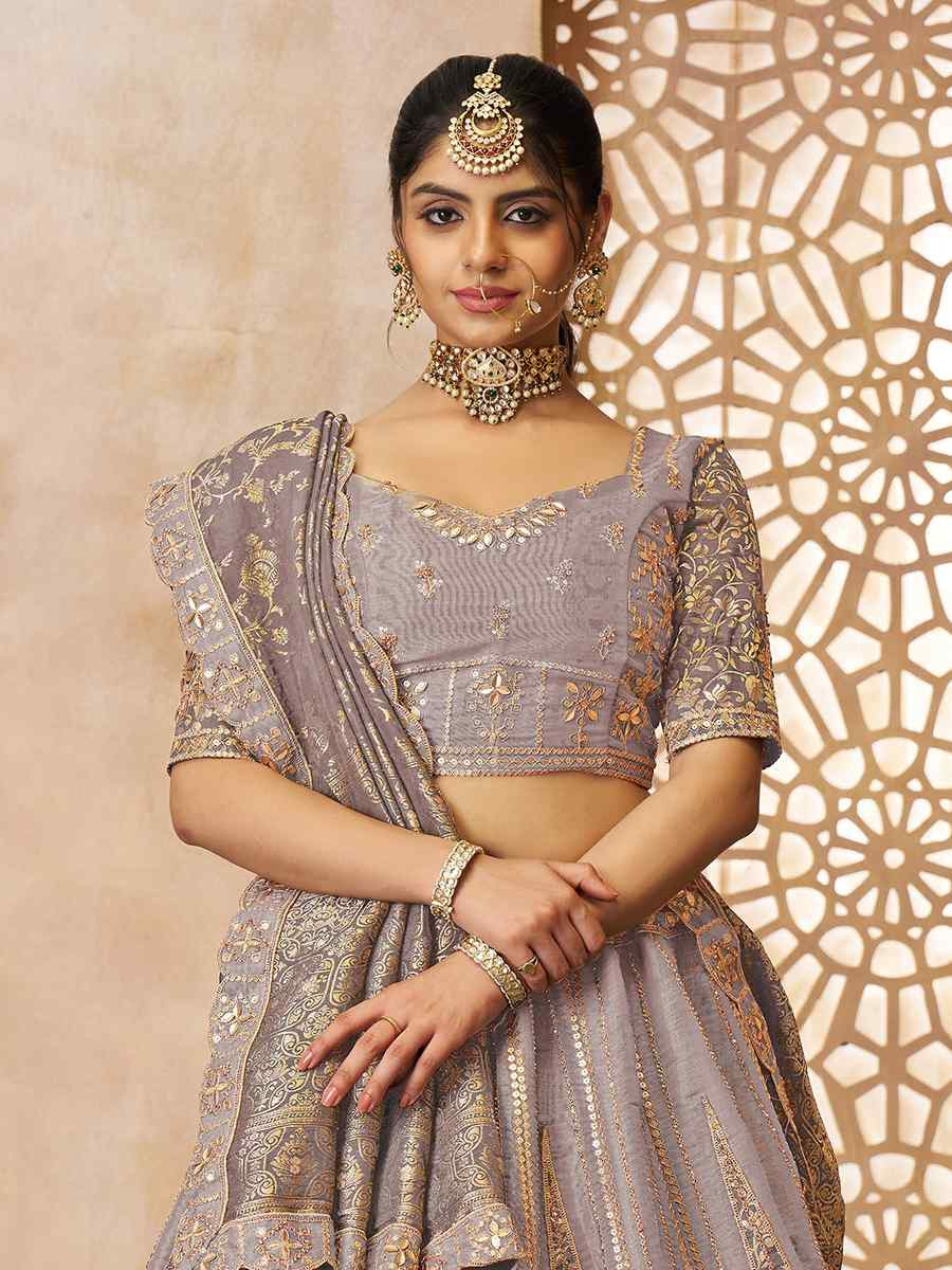 Onion Bridal Net and Tissue Embroidered Wedding Bridesmaid Heavy Border Lehenga Choli