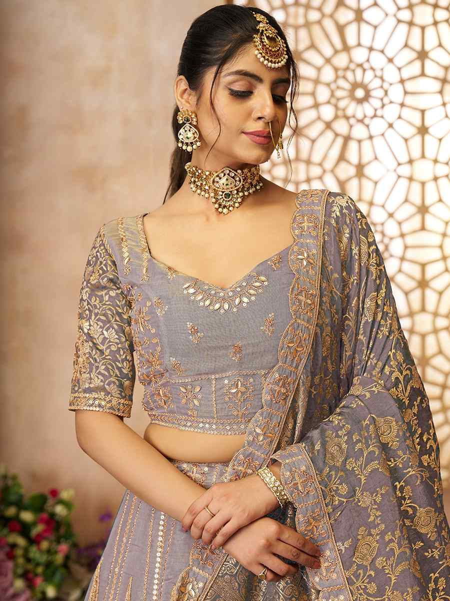 Onion Bridal Net and Tissue Embroidered Wedding Bridesmaid Heavy Border Lehenga Choli