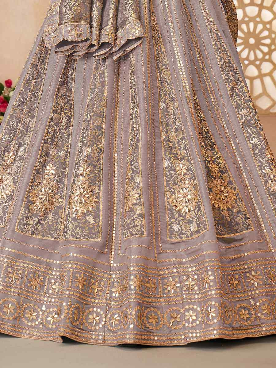 Onion Bridal Net and Tissue Embroidered Wedding Bridesmaid Heavy Border Lehenga Choli