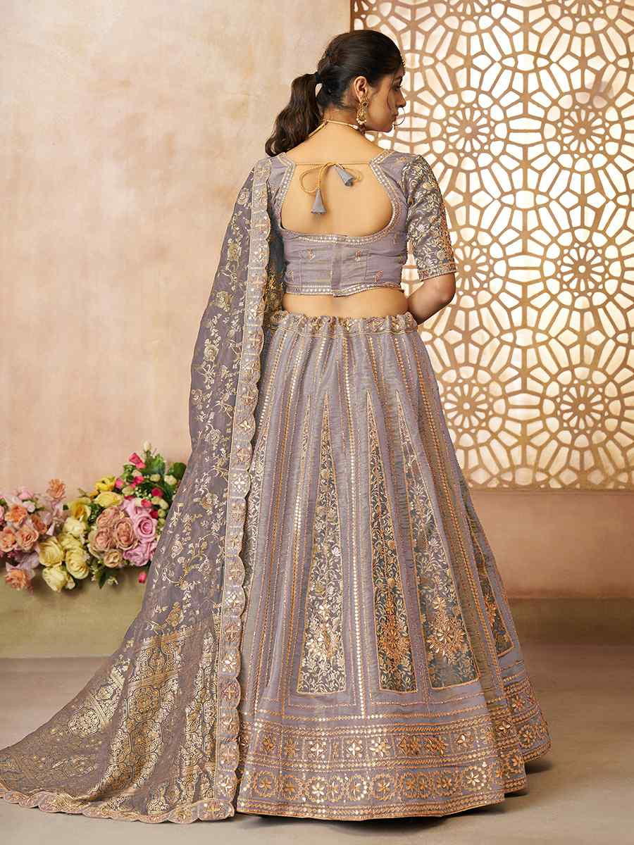 Onion Bridal Net and Tissue Embroidered Wedding Bridesmaid Heavy Border Lehenga Choli