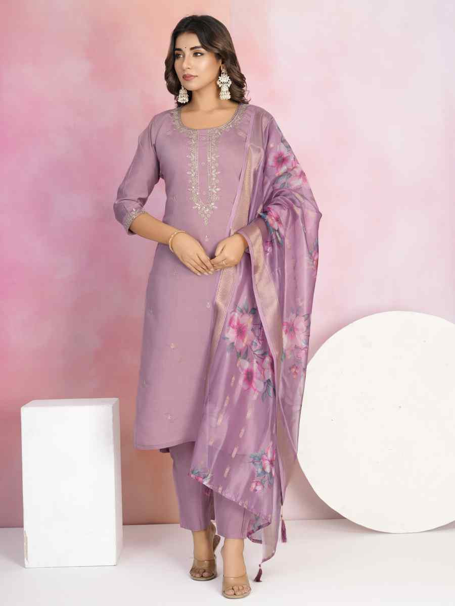 Onion Chanderi Embroidered Festival Casual Ready Pant Salwar Kameez