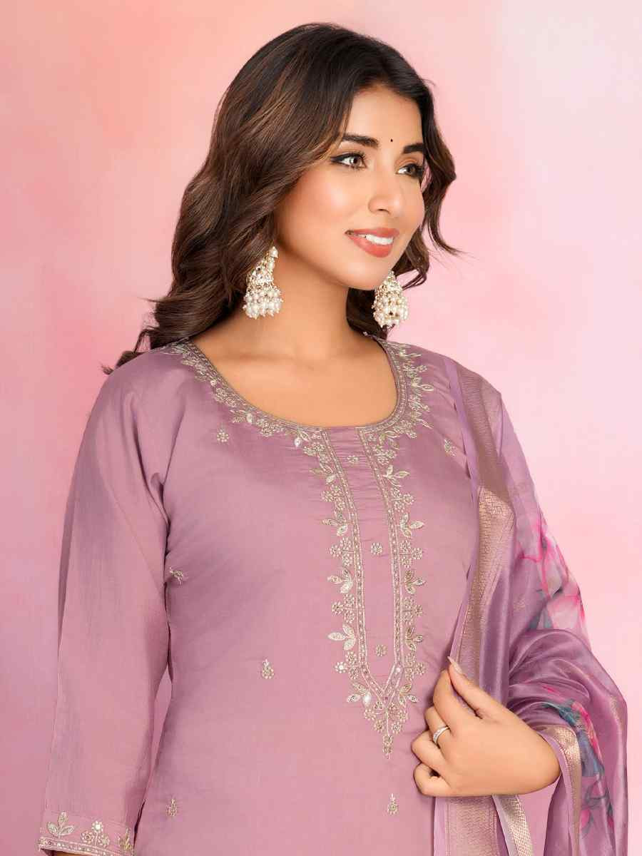 Onion Chanderi Embroidered Festival Casual Ready Pant Salwar Kameez