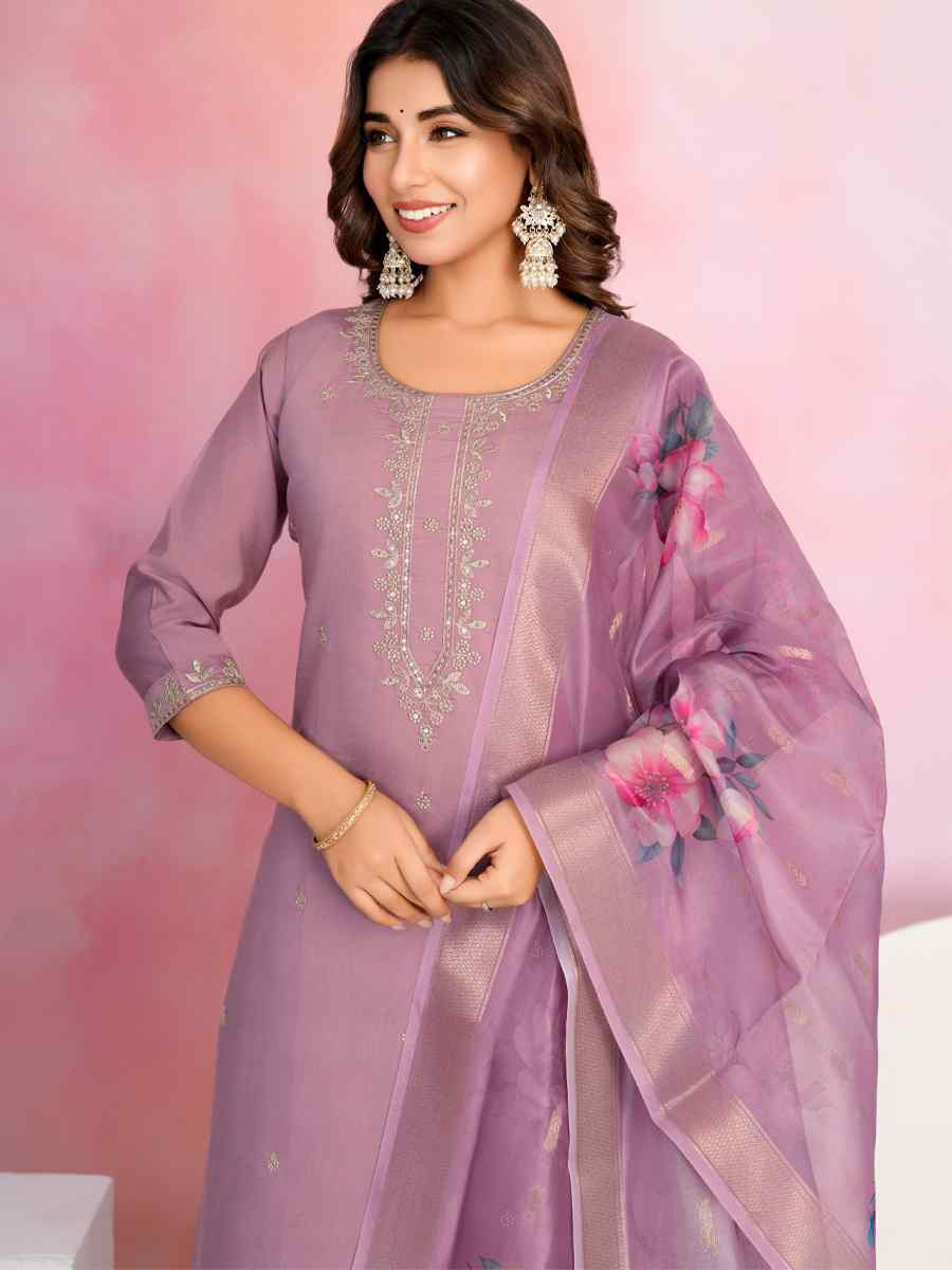 Onion Chanderi Embroidered Festival Casual Ready Pant Salwar Kameez