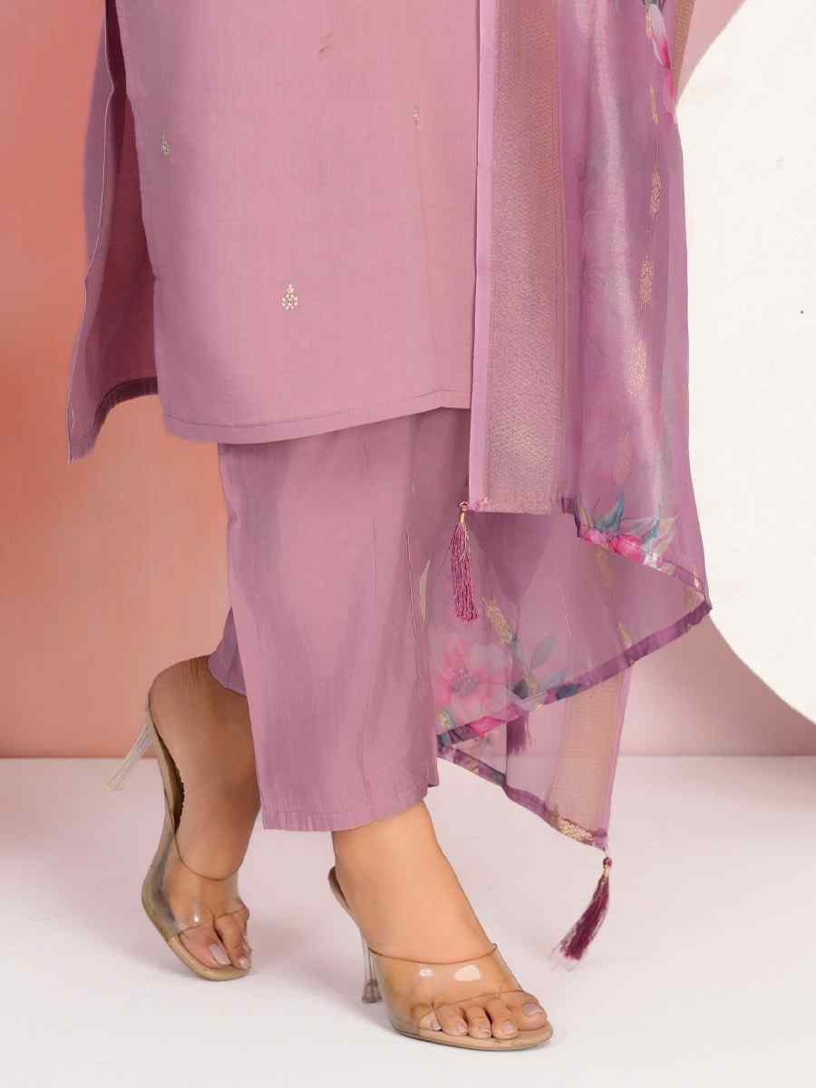 Onion Chanderi Embroidered Festival Casual Ready Pant Salwar Kameez