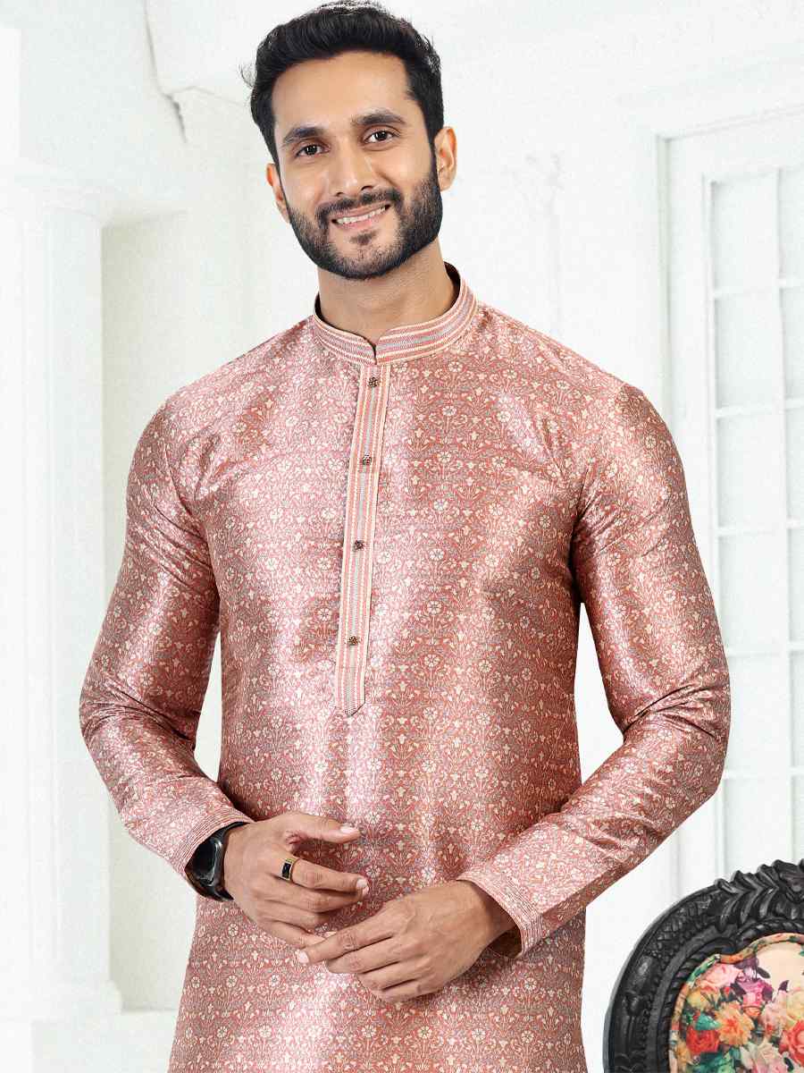 Onion Pink Banarasi Silk Woven Festival Party Kurta